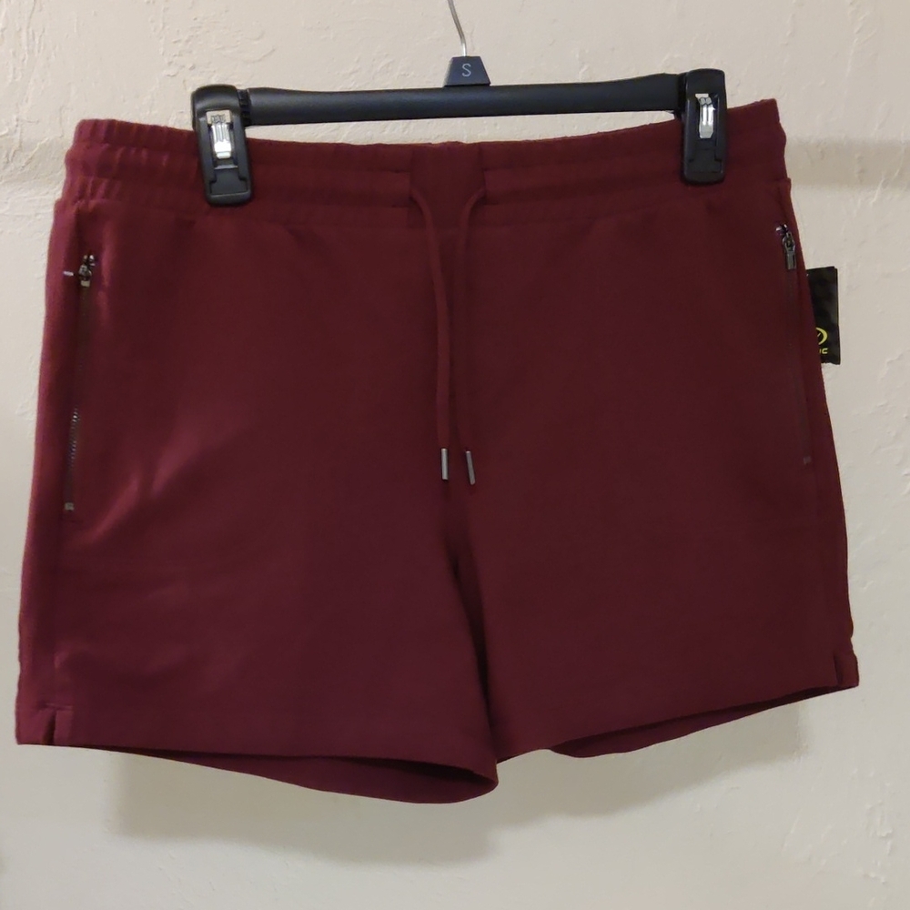 NEW Athletic Works Women's Burgundy Drawstring Shorts Zipper Pockets 5"Insteam M